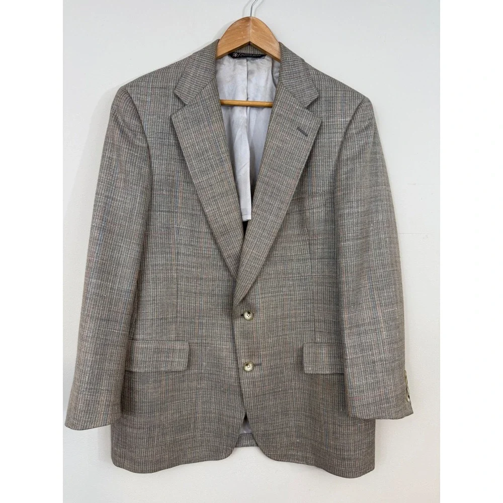 Austin Reed Blazer Gray Pastel Plaid Regent Street Union Made Vintage Preppy 40R